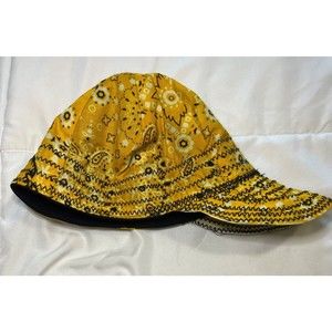 Unisex Fitted Welder's Cap Size 6.5 Handmade Yellow/Black W/Flower Print New